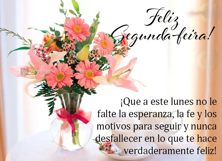 ¡Que a este lunes no le falte la esperanza, la fe y los motivos para seguir y nunca desfallecer en lo que te hace verdaderamente feliz! ¡Feliz lunes!...