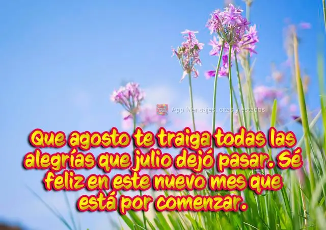 Que agosto te traiga todas las alegrías que julio dejó pasar. Sé feliz en este nuevo mes que está por comenzar.