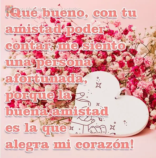 ¡Qué bueno, con tu amistad poder contar, me siento una persona afortunada, porque la buena amistad es la que alegra mi corazón!