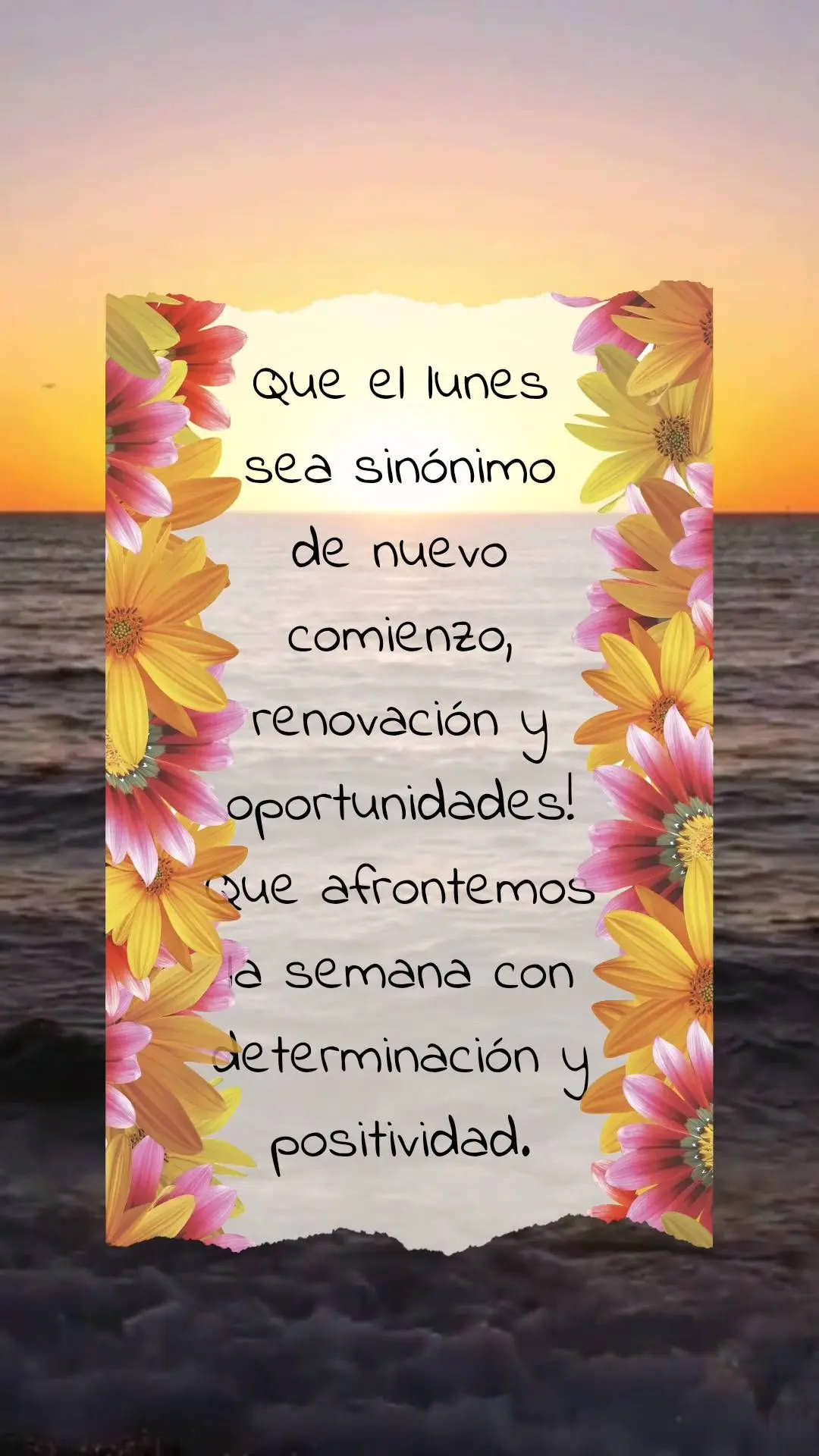 Que el lunes sea sinónimo
de nuevo comienzo, renovación y oportunidades! Que afrontemos la semana con determinación y positividad.