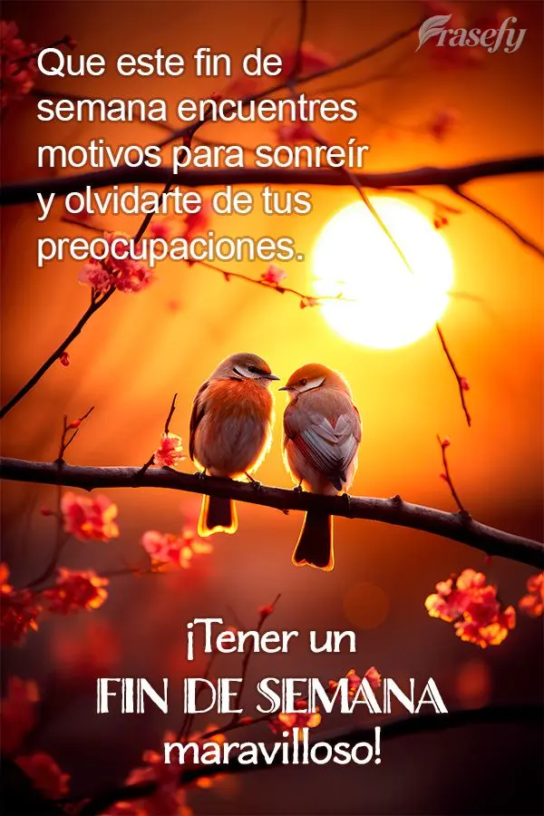 Que este fin de semana encuentres motivos para sonreír y olvidarte de tus preocupaciones. ¡Tener un fin de semana maravilloso!