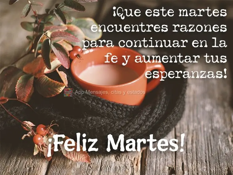 ¡Que este martes encuentres razones para continuar en la fe y aumentar tus esperanzas! ¡Feliz martes!