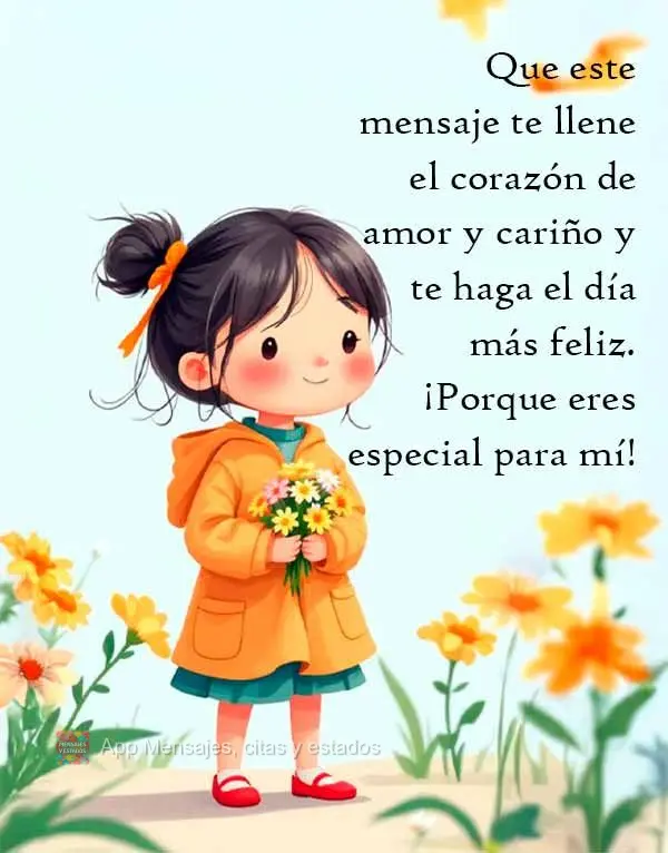 Que este mensaje te llene el corazón de amor y cariño y te haga el día más feliz. ¡Porque eres especial para mí!