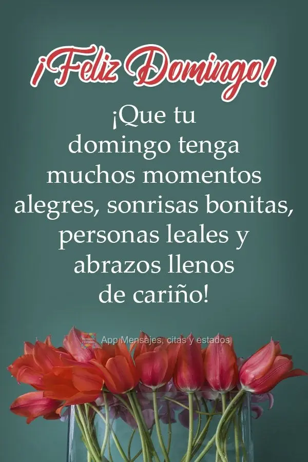 ¡Que tu domingo tenga muchos momentos alegres, sonrisas bonitas, personas leales y abrazos llenos de cariño! ¡Feliz domingo!
