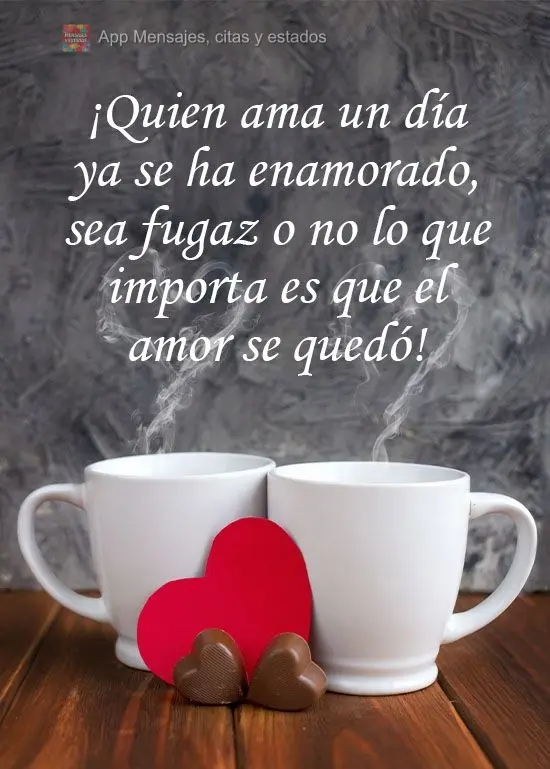 ¡Quien ama un día ya se ha enamorado, sea fugaz o no lo que importa es que el amor se quedó!