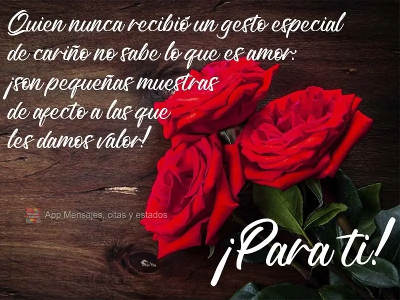 Quien nunca recibió un gesto especial de cariño no sabe lo que es amor: ¡son pequeñas muestras de afecto a las que les damos valor! ¡Para ti!