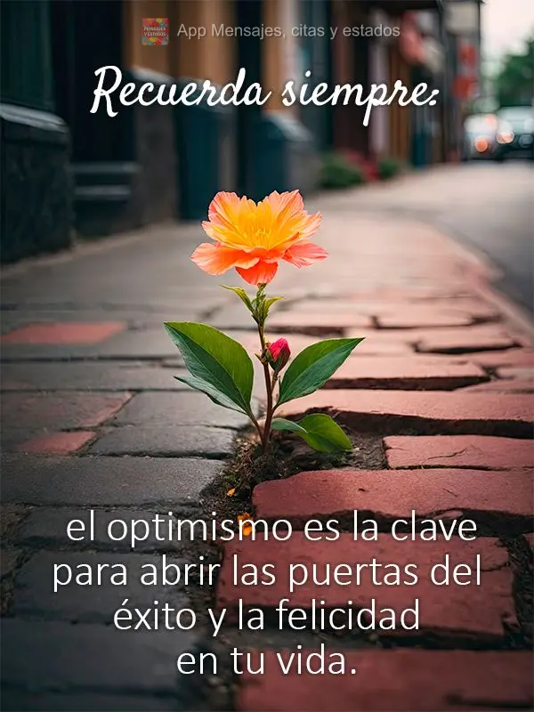 Recuerda siempre: el optimismo es la clave para abrir las puertas del éxito y la felicidad en tu vida.
