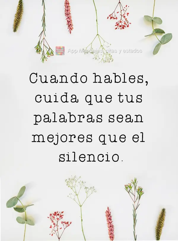 Cuando hables, cuida que tus palabras sean mejores que el silencio.