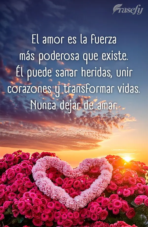 El amor es la fuerza más poderosa que existe. Él puede sanar heridas, unir corazones y transformar vidas. Nunca dejar de amar.