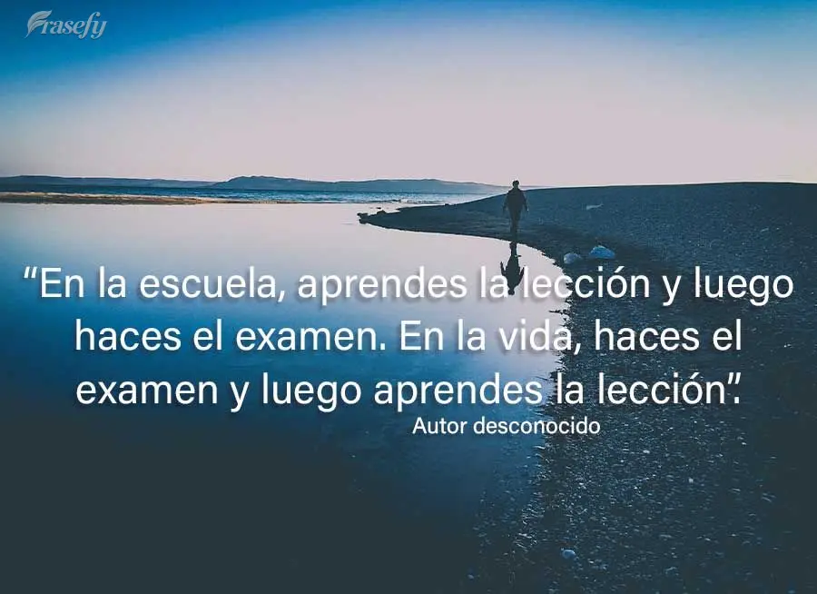 “En la escuela, aprendes la lección y luego haces el examen. En la vida, haces el examen y luego aprendes la lección”. Autor desconocido