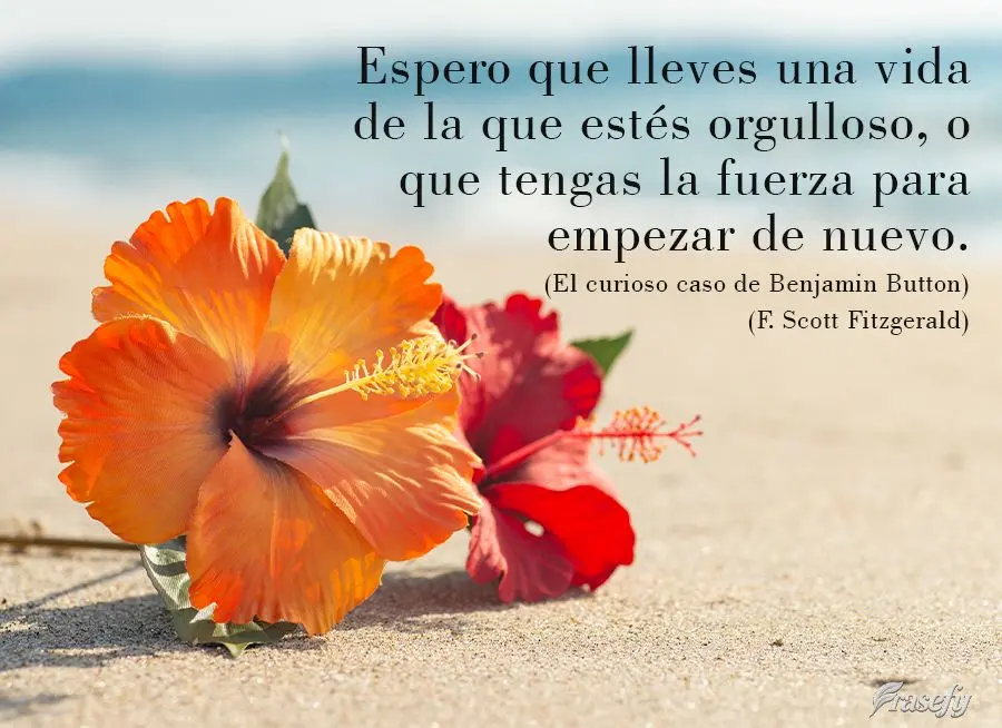 Espero que lleves una vida de la que estés orgulloso, o que tengas la fuerza para empezar de nuevo. (El curioso caso de Benjamin Button) F. Scott Fitzge...