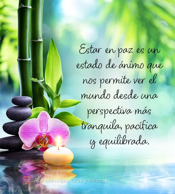 Estar en paz es un estado de ánimo que nos permite ver el mundo desde una perspectiva más tranquila, pacífica y equilibrada.