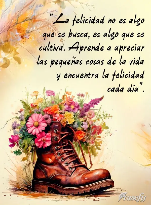 "La felicidad no es algo que se busca, es algo que se cultiva. Aprende a apreciar las pequeñas cosas de la vida y encuentra la felicidad cada día".