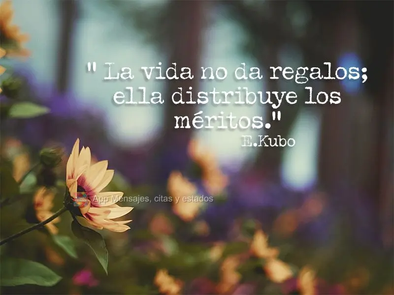 “La vida no da regalos; ella distribuye los méritos".  E.Kubo