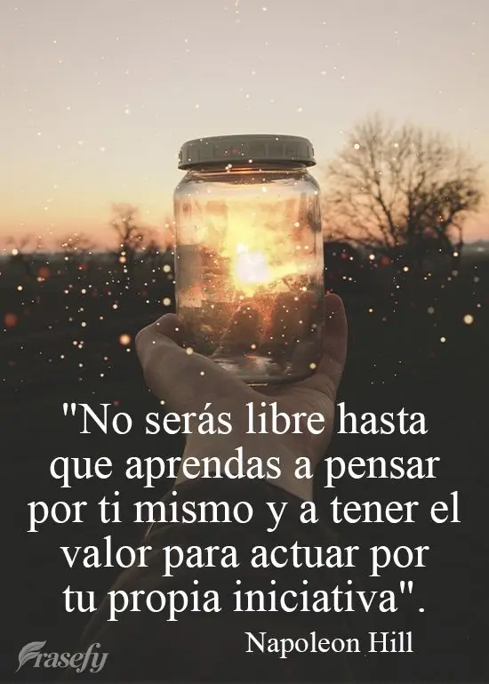 "No serás libre hasta que aprendas a pensar por ti mismo y a tener el valor para actuar por tu propia iniciativa".  Napoleon Hill