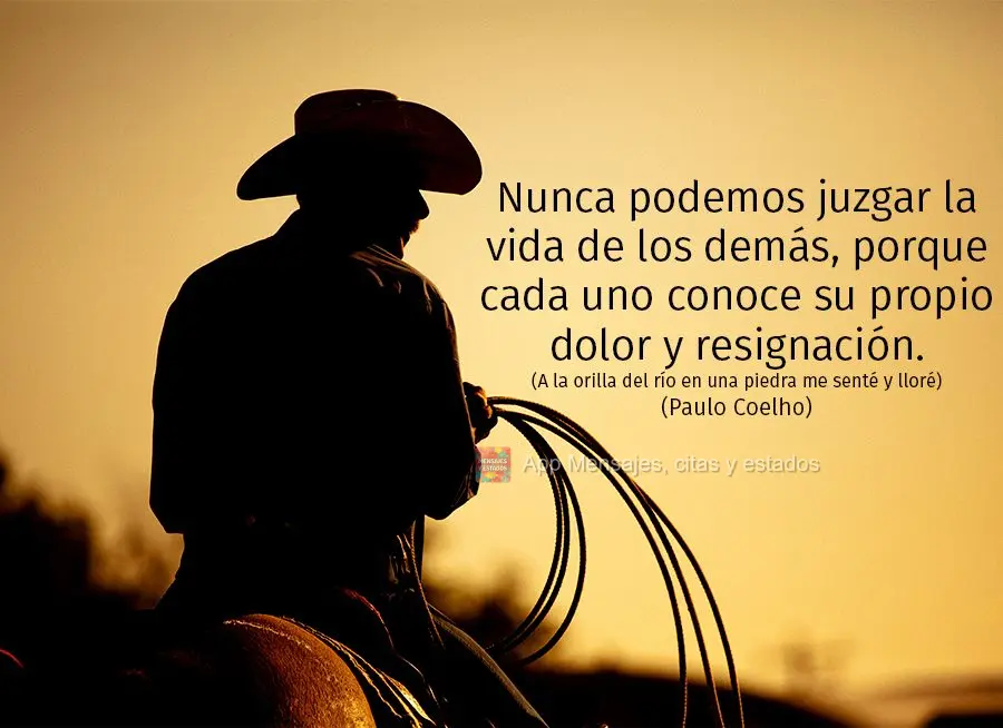 Nunca podemos juzgar la vida de los demás, porque cada uno conoce su propio dolor y resignación. (A la orilla del río en una piedra me senté y lloré...