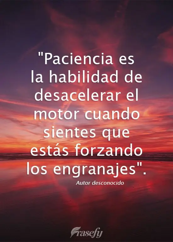 "Paciencia es la habilidad de desacelerar el motor cuando sientes que estás forzando los engranajes". Autor desconocido