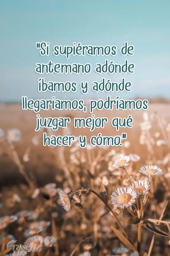 "Si supiéramos de antemano adónde íbamos y adónde llegariamos, podríamos juzgar mejor qué hacer y cómo". Autor desconocido