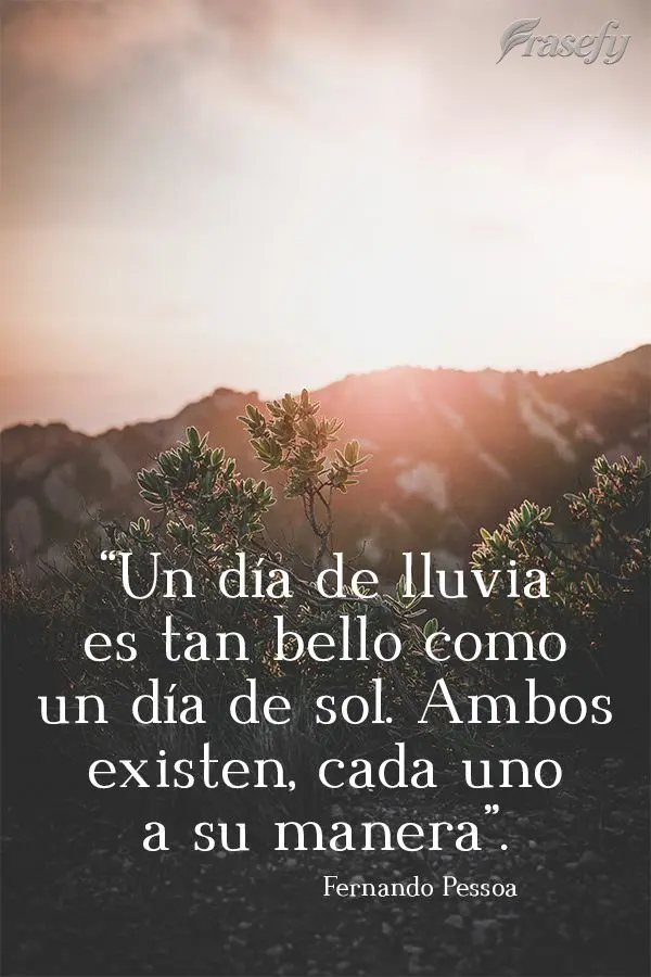 "Un día de lluvia es tan bello como un día de sol. Ambos existen, cada uno a su manera". Fernando Pessoa