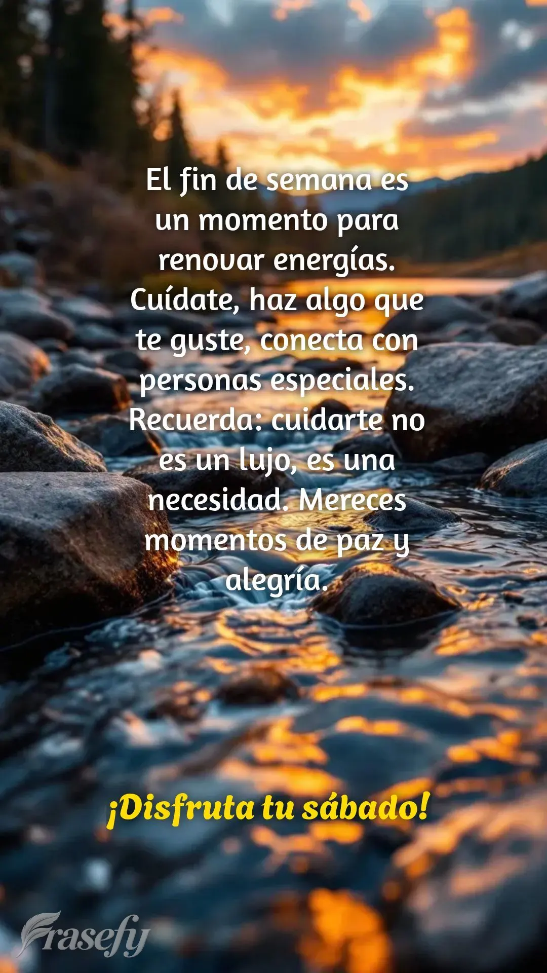 El fin de semana es un momento para renovar energías. Cuídate, haz algo que te guste, conecta con personas especiales. Recuerda: cuidarte no es un lujo...