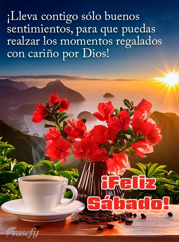 ¡Lleva contigo sólo buenos sentimientos, para que puedas realzar los momentos regalados con cariño por Dios! ¡Feliz Sábado!