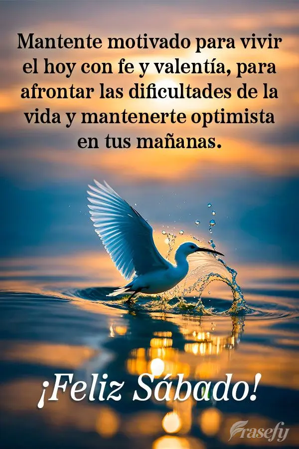 Mantente motivado para vivir el hoy con fe y valentía, para afrontar las dificultades de la vida y mantenerte optimista en tus mañanas. ¡Feliz Sábado...