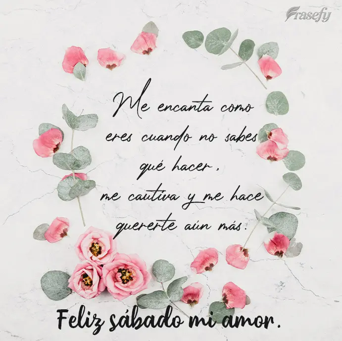 Me encanta como eres cuando no sabes qué hacer, me cautiva y me hace quererte aún más. Feliz sábado mi amor.
