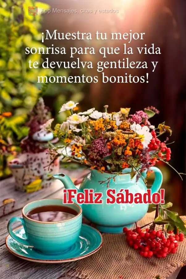 ¡Muestra tu mejor sonrisa para que la vida te devuelva gentileza y momentos bonitos! ¡Feliz Sábado!