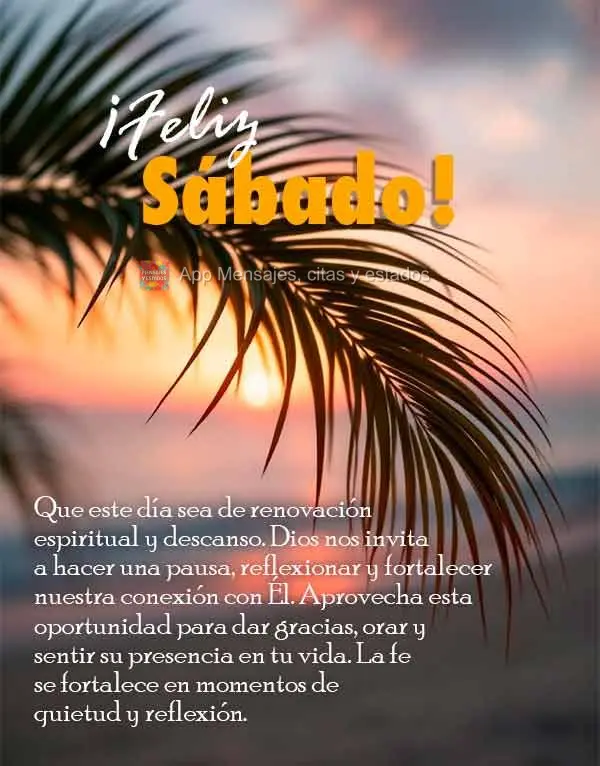 Que este día sea de renovación espiritual y descanso. Dios nos invita a hacer una pausa, reflexionar y fortalecer nuestra conexión con Él. Aprovecha ...