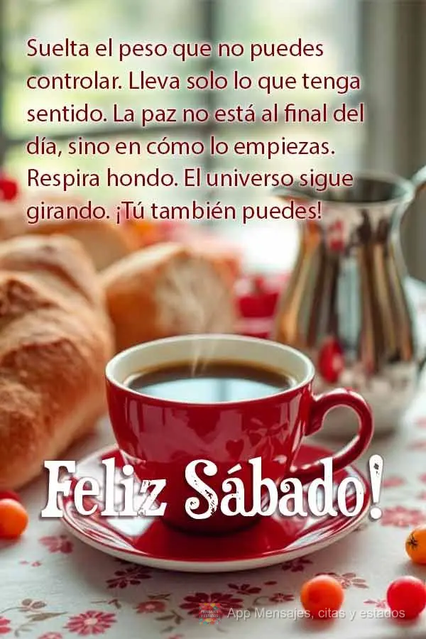Suelta el peso que no puedes controlar. Lleva solo lo que tenga sentido. La paz no está al final del día, sino en cómo lo empiezas. Respira hondo. El ...