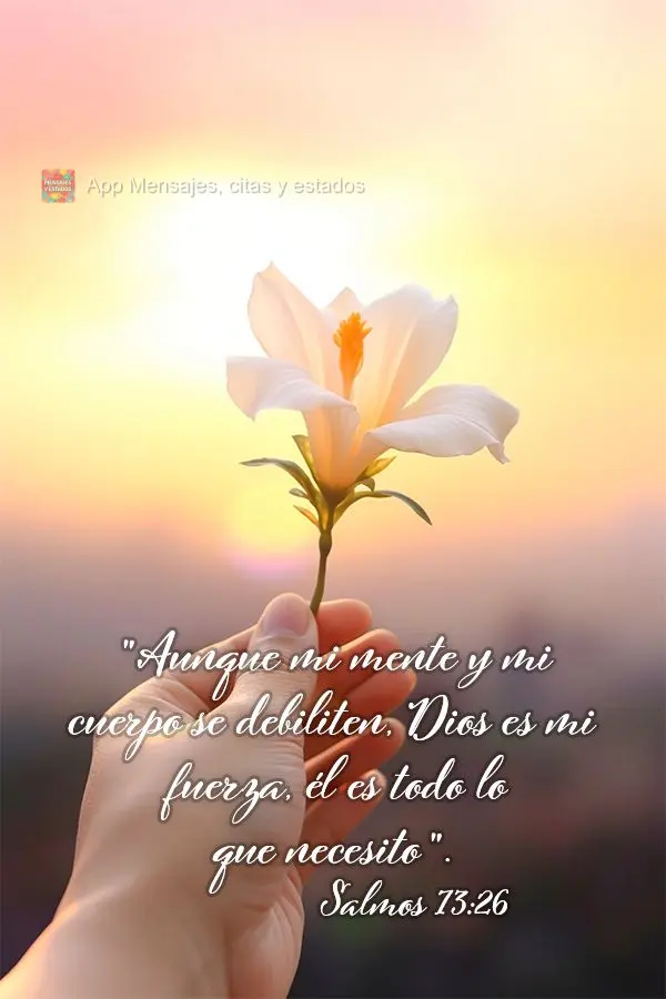 "Aunque mi mente y mi cuerpo se debiliten, Dios es mi fuerza, él es todo lo que necesito". Salmos 73:26