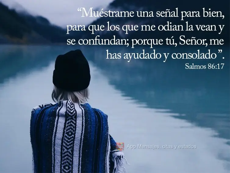 “Muéstrame una señal para bien, para que los que me odian la vean y se confundan; porque tú, Señor, me has ayudado y consolado ”. Salmos 86:17