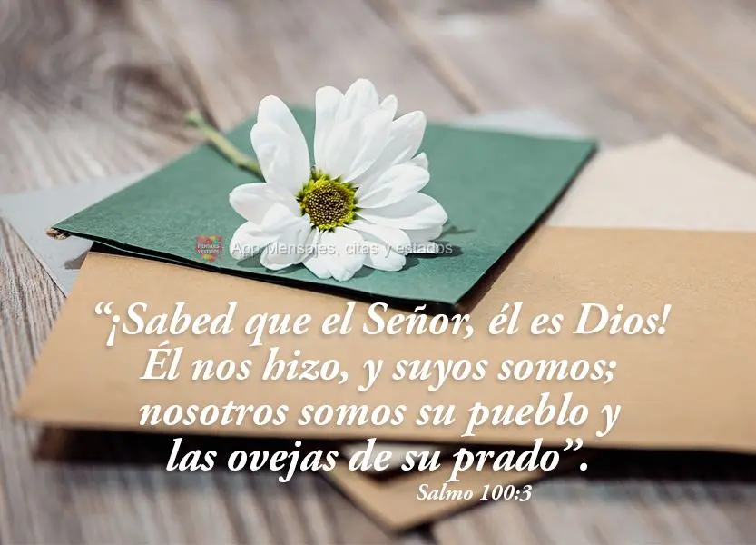 “¡Sabed que el Señor, él es Dios! Él nos hizo y suyos somos; nosotros somos su pueblo y las ovejas de su prado”. Salmos 100:3