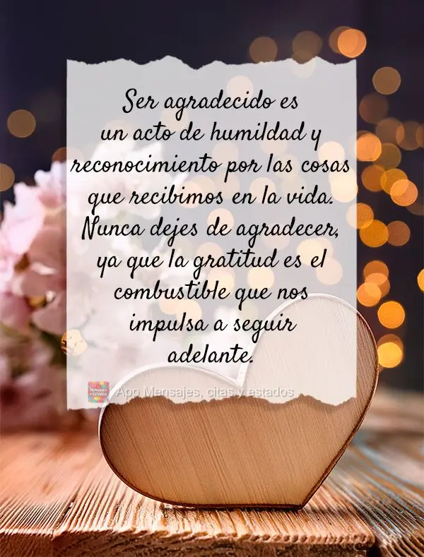 Ser agradecido es un acto de humildad y reconocimiento por las cosas que recibimos en la vida. Nunca dejes de agradecer, ya que la gratitud es el combust...