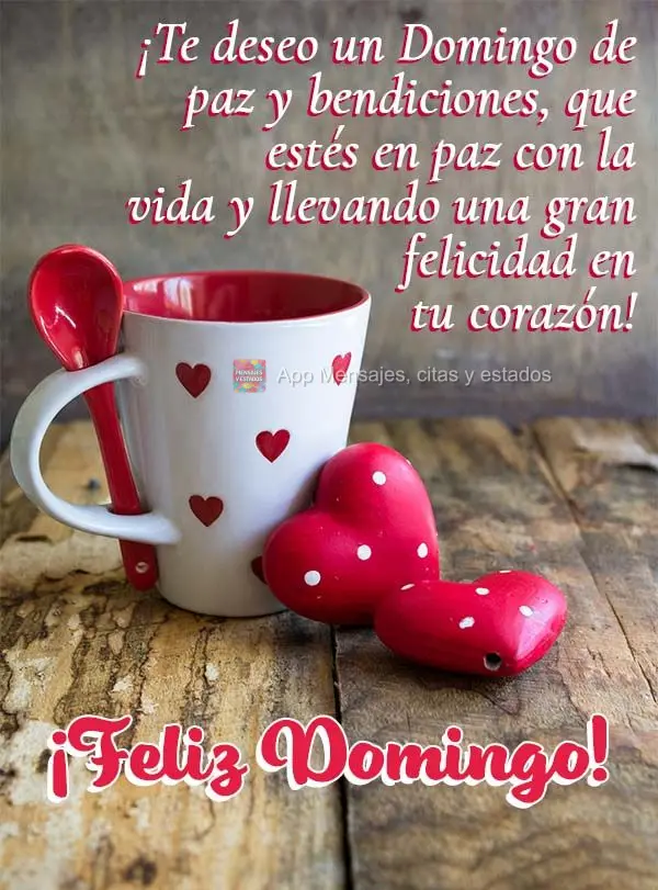 ¡Te deseo un Domingo de paz y bendiciones, que estés en paz con la vida y llevando una gran felicidad en tu corazón! ¡Feliz Domingo!
