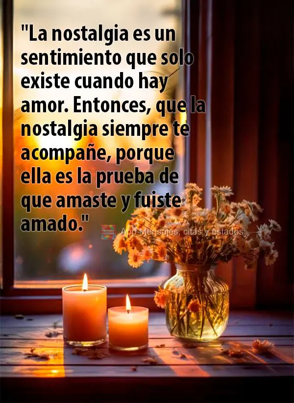 "La nostalgia es un sentimiento que solo existe cuando hay amor. Entonces, que la nostalgia siempre te acompañe, porque ella es la prueba de que amaste ...