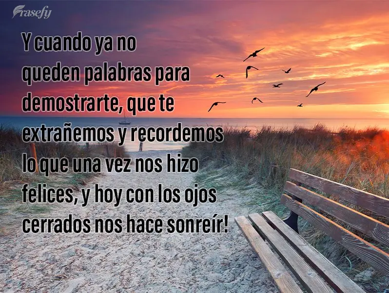 Y cuando ya no queden palabras para demostrarte, que te extrañemos y recordemos lo que una vez nos hizo felices, y hoy con los ojos cerrados nos hace so...