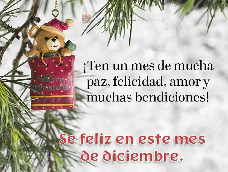 ¡Ten un mes de mucha paz, felicidad, amor y muchas bendiciones! Se feliz en este mes de diciembre.