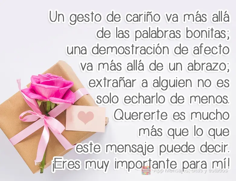 Un gesto de cariño va más allá de las palabras bonitas; una demostración de afecto va más allá de un abrazo; extrañar a alguien no es solo echarlo...