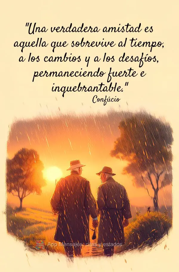 "Una verdadera amistad es aquella que sobrevive al tiempo, a los cambios y a los desafíos, permaneciendo fuerte e inquebrantable." Confucio