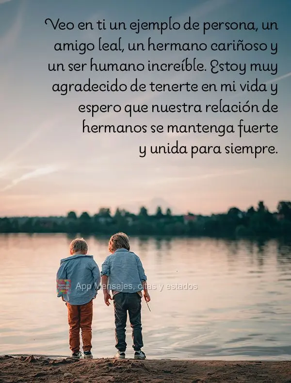 Veo en ti un ejemplo de persona, un amigo leal, un hermano cariñoso y un ser humano increíble. Estoy muy agradecido de tenerte en mi vida y espero que ...