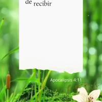 “Digno eres, Señor, de recibir la gloria, la honra y el poder; porque tú creaste todas las cosas, y por tu voluntad existen y fueron creadas”. Apoc...