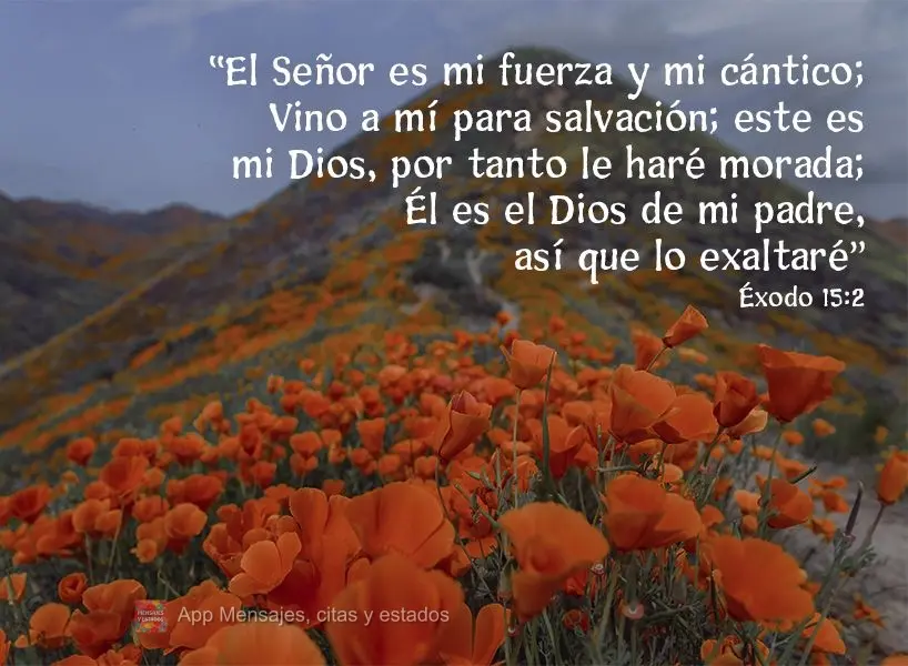 “El Señor es mi fuerza y ​​mi cántico; Vino a mí para salvación; este es mi Dios, por tanto le haré morada; Él es el Dios de mi padre, así q...