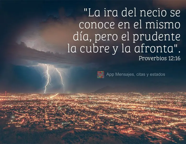 "La ira del necio se conoce en el mismo día, pero el prudente la cubre y la afronta". Proverbios 12:16