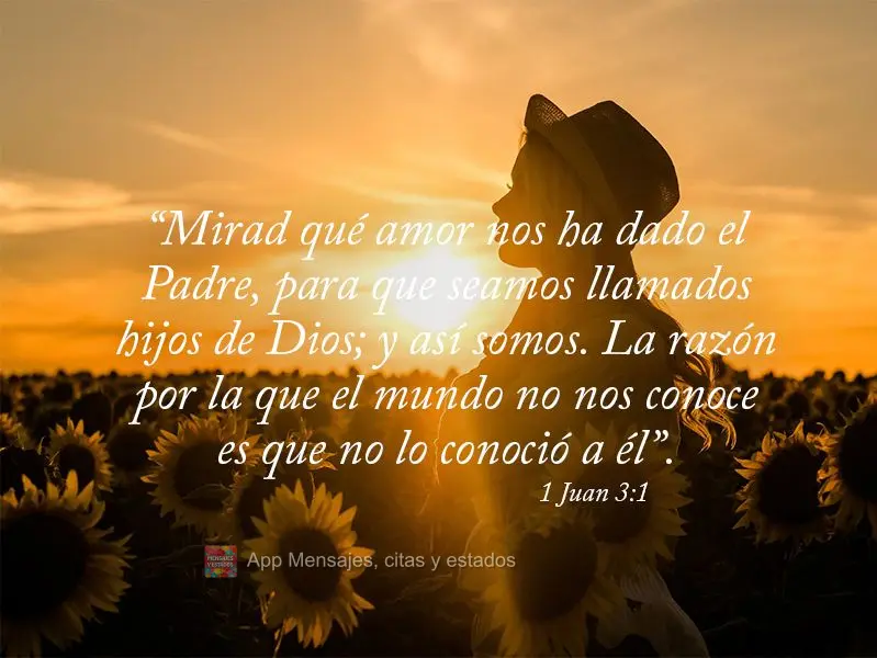 “Mirad que amor nos ha dado el Padre, para que seamos llamados hijos de Dios; y así somos. La razón por la que el mundo no nos conoce es que no lo co...