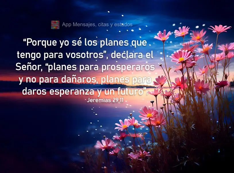 “Porque yo sé los planes que tengo para vosotros”, declara el Señor, “planes para prosperaros y no para dañaros, planes para daros esperanza y u...
