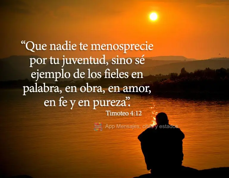 “Que nadie te menosprecie por tu juventud, sino sé ejemplo de los fieles en palabra, en obra, en amor, en fe y en pureza”. Timoteo 4:12
