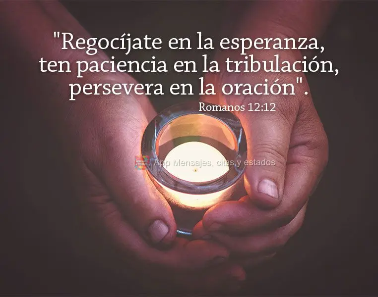 "Regocíjate en la esperanza, ten paciencia en la tribulación, persevera en la oración". Romanos 12:12