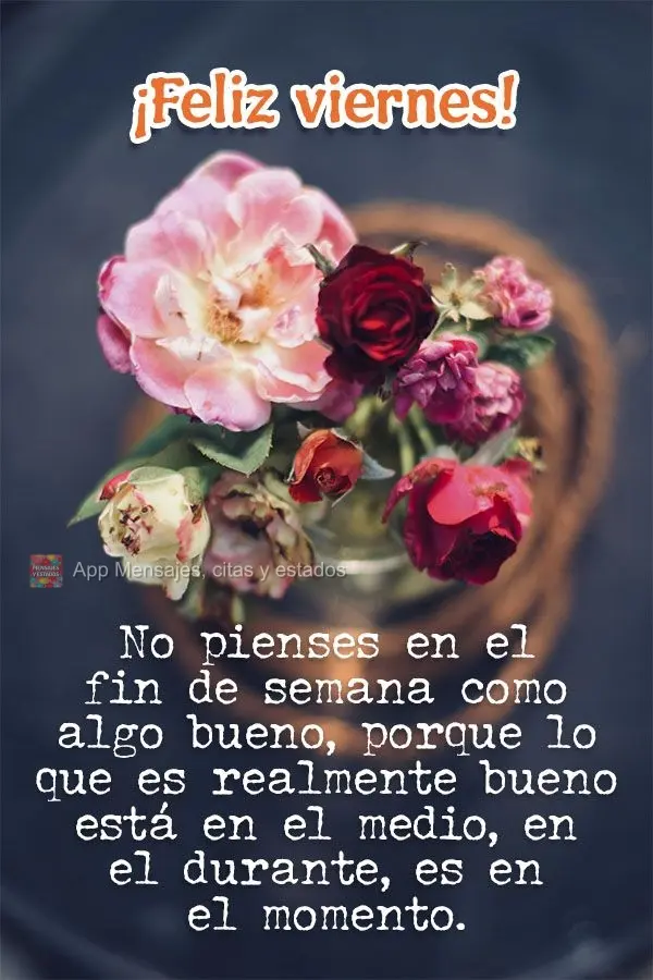 No pienses en el fin de semana como algo bueno, porque lo que es realmente bueno está en el medio, en el durante, y en el momento. ¡Feliz viernes!