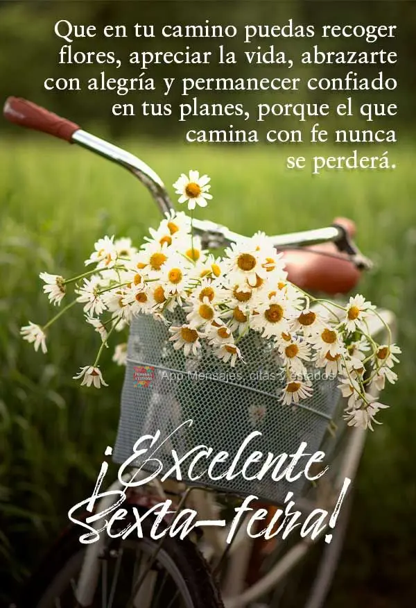 Que en tu camino puedas recoger flores, apreciar la vida, abrazarte con alegría y permanecer confiado en tus planes, porque el que camina con fe nunca s...